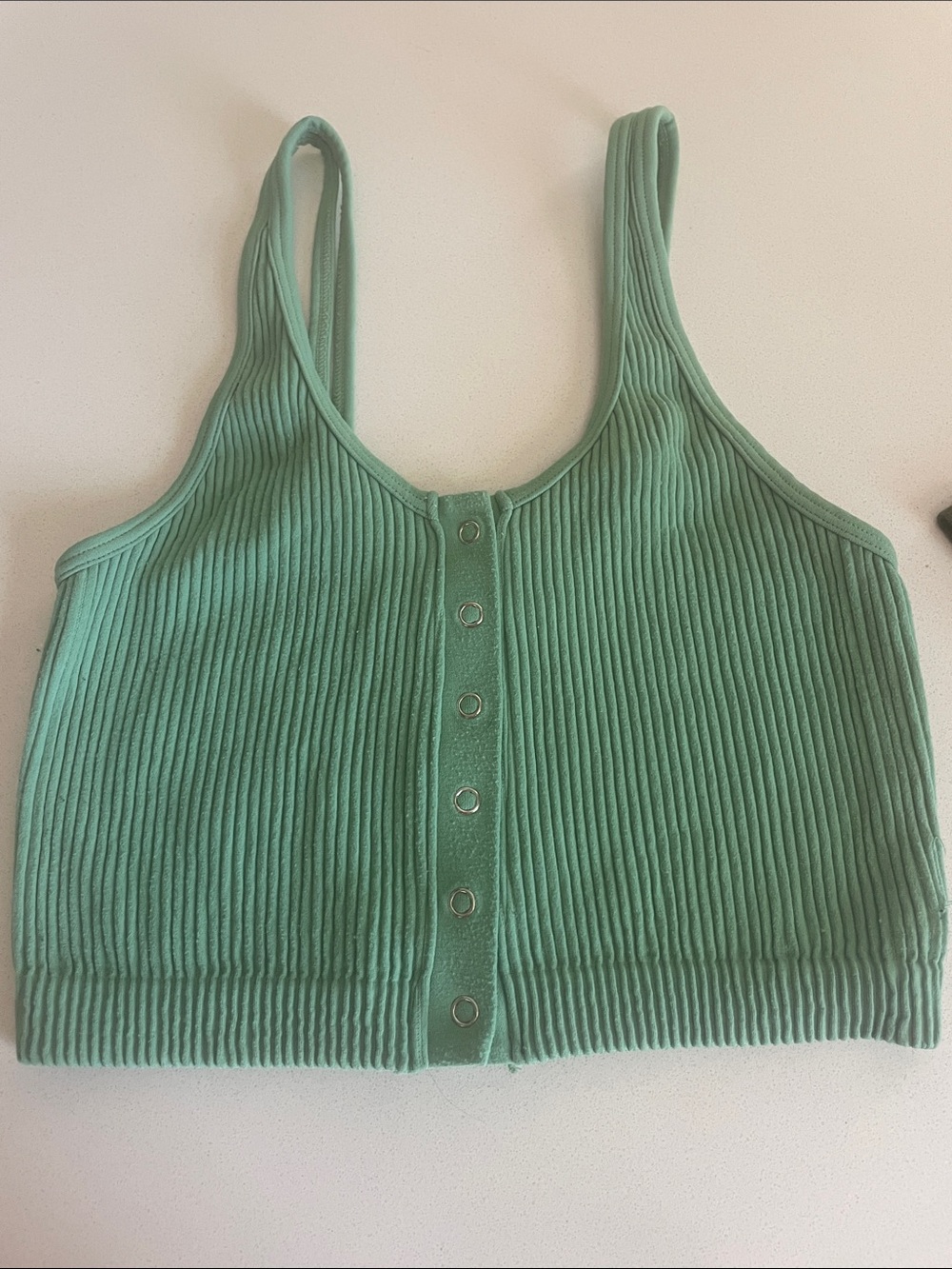 Aerie bundle Green Ribbed Button-Front Crop Tank Top and Raglan Ribbed Crop Top - Picture 2 of 7